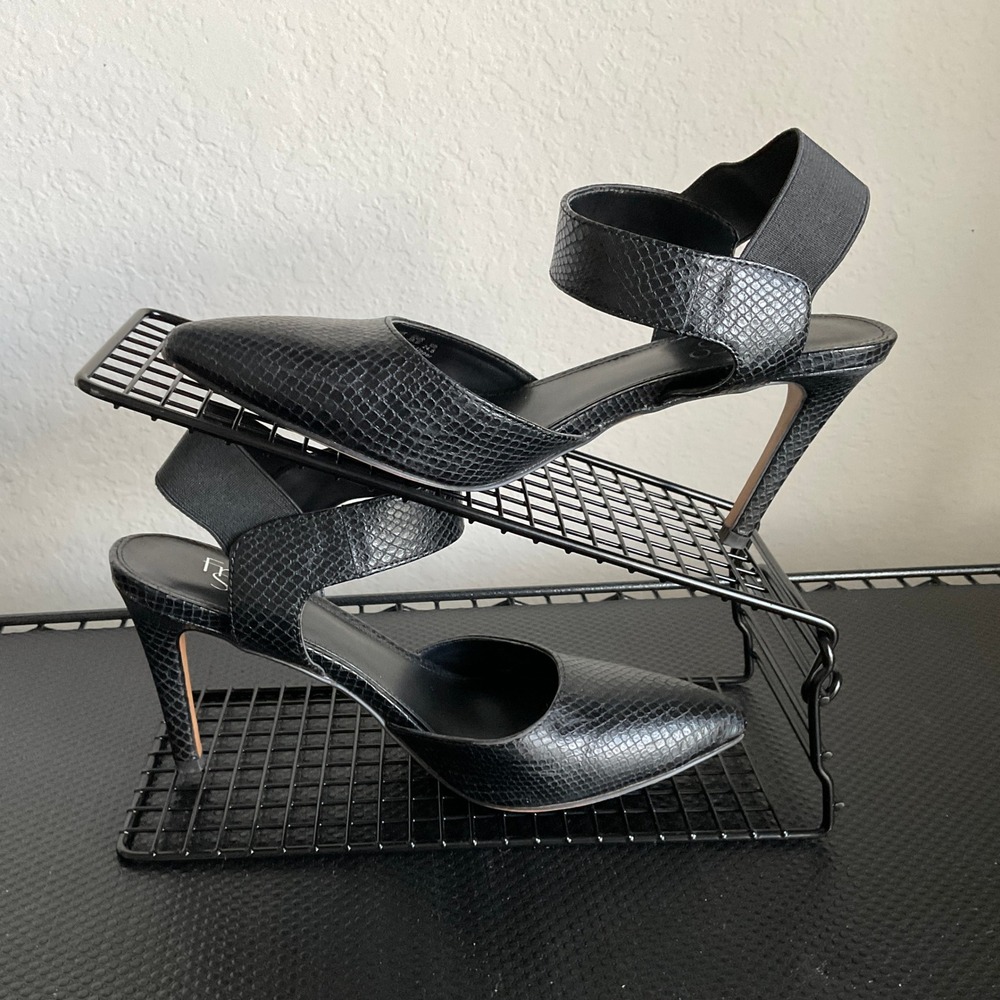 Franco Sarto Lima Black Snake Embossed Pointed Toe D'Orsay Pumps Size 8 - Picture 5 of 12